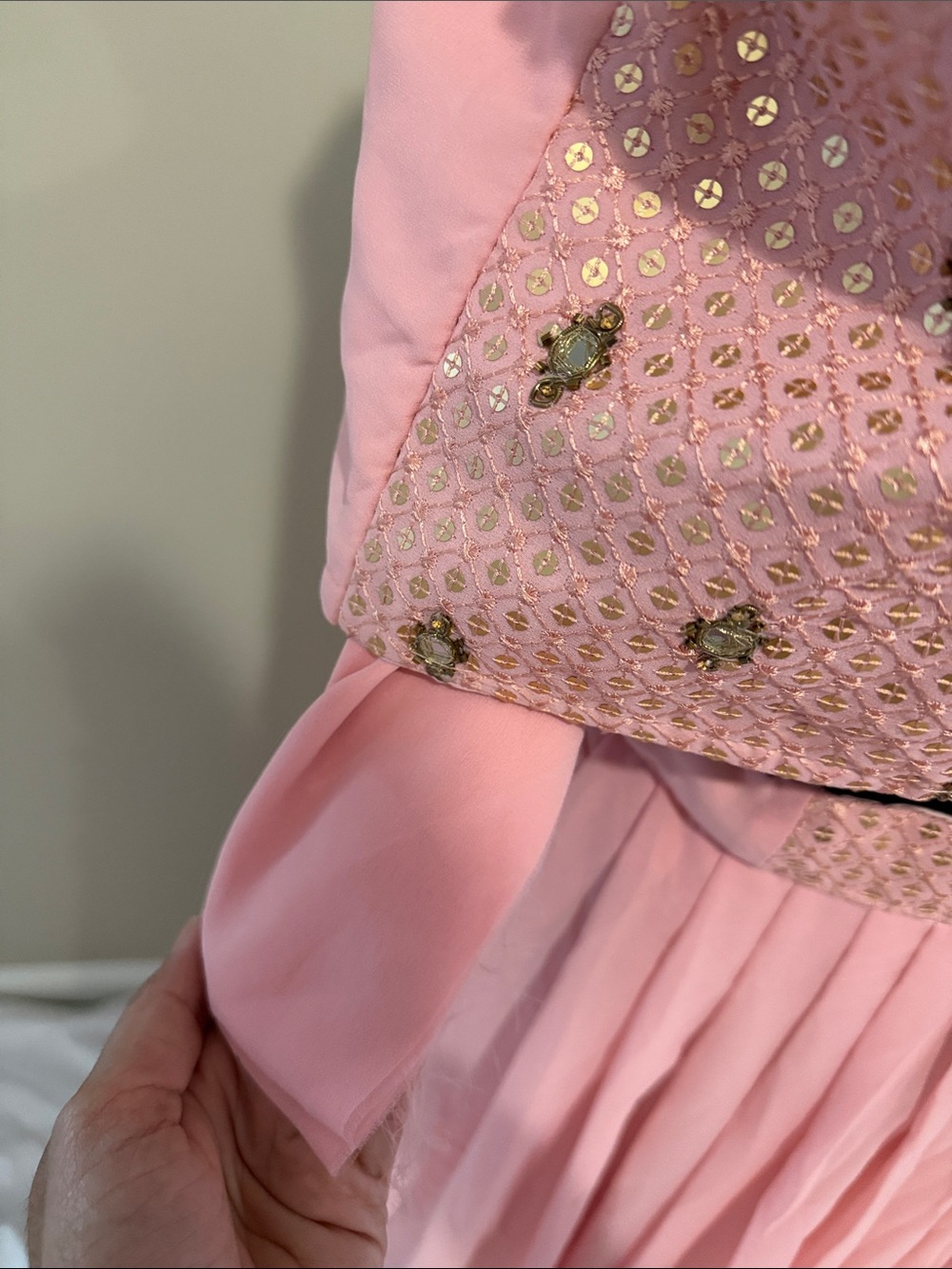 Elegant Pink Embellished Lehenga with Navy Ruffle Jacket Overlay - Picture 7 of 8